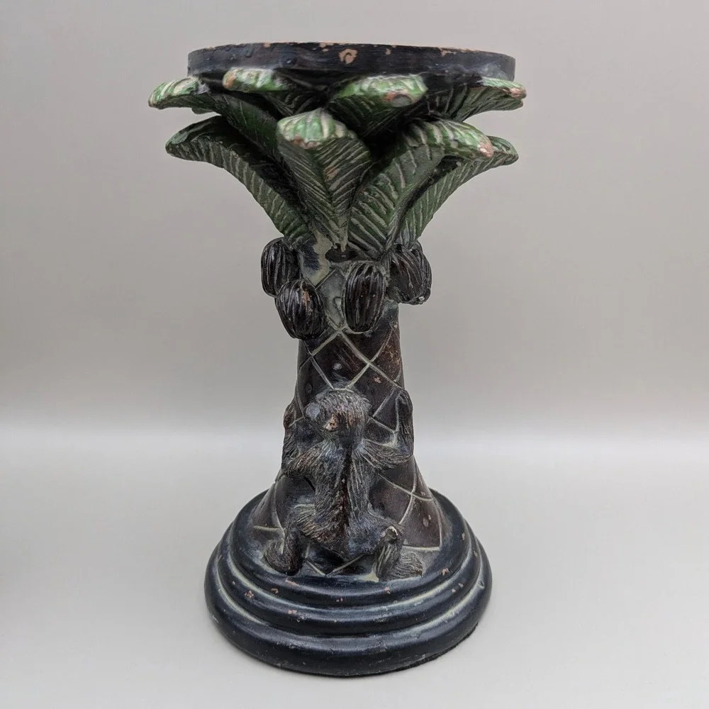 Vintage Style Monkey Palm Tree‎ Coconuts Pillar Candle Stands Holders - Set of 2